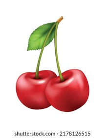 Berry fruit realistic composition with isolated colorful images of berries with ripe leaves vector illustration