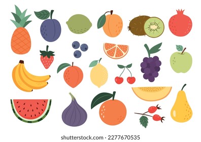 Berry and fruit set on a separate white background