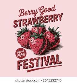 Berry good strawberry festival. Tee Shirt, Strawberry Lovers Shirt, Retro Strawberry T-Shirt, Strawberry graphic, Retro T-Shirt, Trendy Tee, Fruit vintage t-shirt design. n, women's vector graphics 