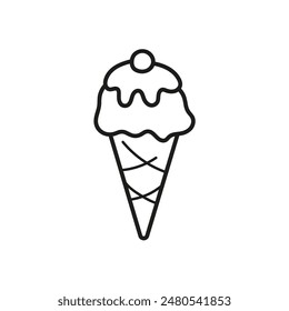 Berry ice cream. Ice cream cone. Coloring. Black and white vector illustration.