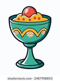 Berry ice cream in a plate. Sweet sundae. Fast food restaurant frozen dessert. Cartoon vector illustration.