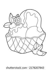 Berry Ice Cream with Berry in a Waffle Basket coloring page 