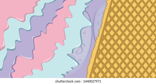 Berry ice cream with waffle vector illustration