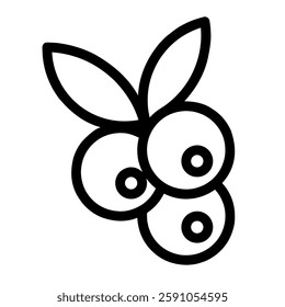 Berry icon with leaves. Black and white vector illustration, perfect for food, fruit, and nature themes. Clean and minimalist design.