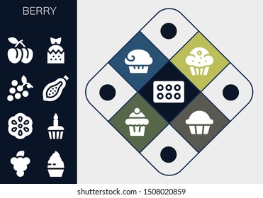berry icon set. 13 filled berry icons.  Simple modern icons about  - Cupcake, Grapes, Berry, Papaya, Plum, Strawberry, Muffin