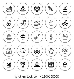 Berry icon set. collection of 25 outline berry icons with berry, cake slice, cherry, cheesecake, cupcake, fruit, flower bouquet, kiwi, muffin icons. editable icons.