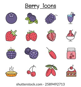 Berry icon set in color line style