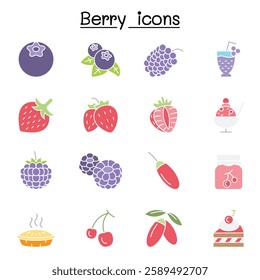 Berry icon set in flat color style