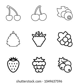 Berry icons. set of 9 editable outline berry icons such as currant, mulberry, grape, raspberry, strawberry, berry, cherry