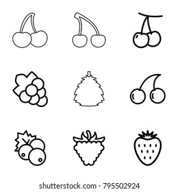 Berry icons. set of 9 editable outline berry icons such as currant, cherry, cherry, grape, raspberry, strawberry