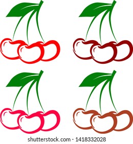Berry icons set isolated on white. Doodle cherry. Vector stock illustration.