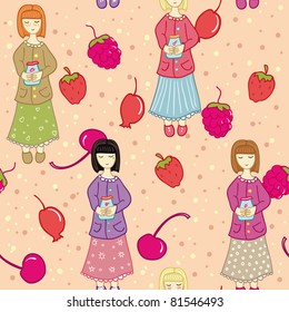 berry jam girls seamless pattern