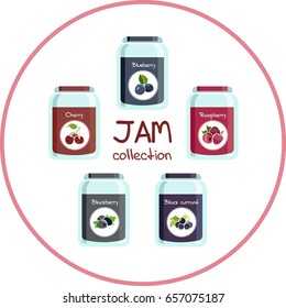 Berry jam in glass jars vector