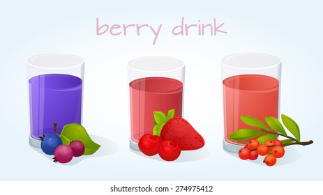Berry, juices, collection, set