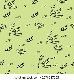 Berry leaves pattern. Light green background.