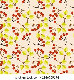 Berry and leaves seamless pattern. Beauty in autumn season.