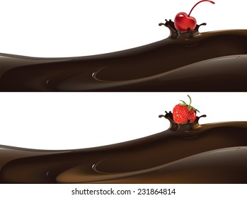 Berry, milk and chocolate. Vector illustration of a berry dropped into liquid milk or chocolate 