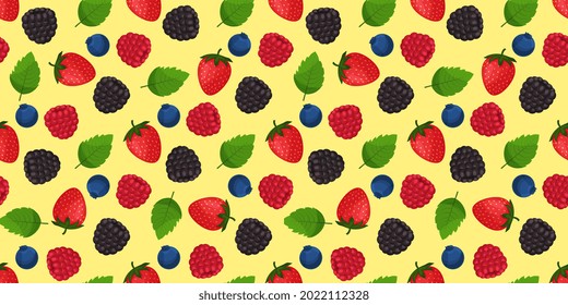 Berry mix on background. Dark berries seamless pattern.