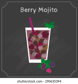 Berry Mojito Drink. Element of menu on the blackboard.