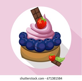 Berry mousse delicious cake. Sweet dessert blackberry flavors Vector illustration