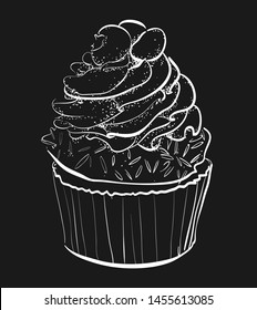 Berry muffin, menu sketch, vector graphic. 
