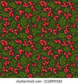 El contorno de los cerezos es un patrón sin fisuras con bayas, ramas y hojas. Impresión de mano para el diseño de textiles, cosméticos naturales y productos.