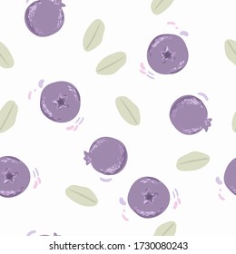 Berry pattern with blueberries and cranberries on an isolated background. Concept textiles, interior. Background for web site. Eco berry. Print for clothing and items, backpacks. Delicate purple tone.