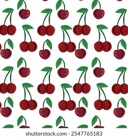 Berry pattern of juicy and sweet berries. A cherry on a twig. 