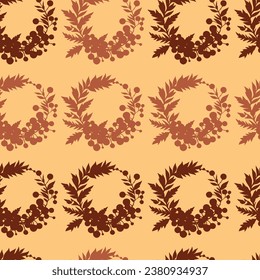 Berry pattern of leaves and branches highlighted on a white background. Autumn and New Year season. Vector illustration