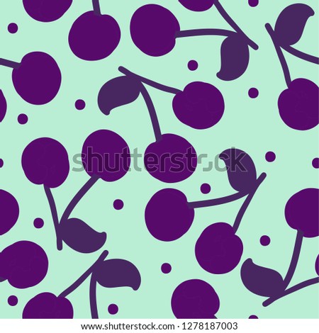 Berry pattern. Light background, dark ripe purple cherry. Good for packaging, banner, postcards. Simple seamless pattern.