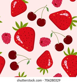 berry pattern, strawberry, raspberry and cherry