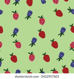 berry pattern in watercolor style on a gentle green background