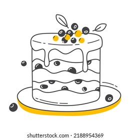 Berry pie in  doodle style. Cute cartoon delicious pastries. Cozy illustration for confectionery design