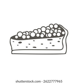 Berry pie piece hand drawn ink illustration. Simple icon sweet homemade pastry doodle sketch style. Black and white slice of cake, vector element