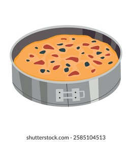 Berry pie in a springform baking pan. Homemade baking. Cartoon vector illustration.