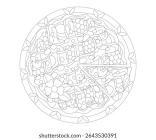 Berry pie vector flat illustration. Coloring page
