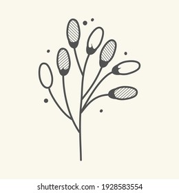 dibujo de icono de berry y vector de planta. Elemento de arte de la línea botánica. Doodle de estilo vintage floral. Ilustración de la naturaleza