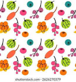 Berry print with strawberry, blueberry, cherry. Seamless pattern with summer berries isolate on white . Hand drawn berries colorful fruits for web and fabric print design .