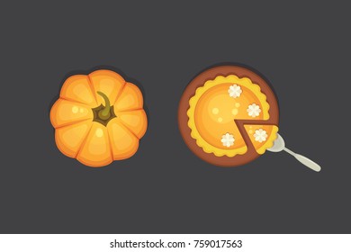 berry and pumpkin pie vector icon isolated. Thanksgiving Day illustration