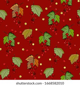 Berry sin fisuras con racimos de grosellas rojas. Fondo de frutas de verano, dibujo detallado a mano, boceto. Antecedentes de los menús, invitaciones, envolturas, tela, ropa de bebé