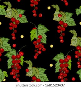 Berry sin fisuras con racimos de grosellas rojas. Fondo de frutas de verano, dibujo detallado a mano, boceto. Antecedentes de los menús, invitaciones, envolturas, tela, ropa de bebé