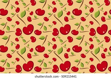 Berry seamless pattern. Cherries on the branches.