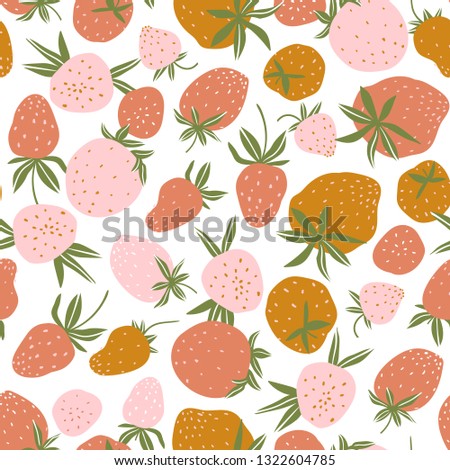 Berry seamless pattern for fabric design. Vector repeat background with strawberry. 
