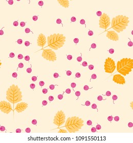 Berry seamless pattern with leaves. Berry compote. Background with blueberries and leaves.