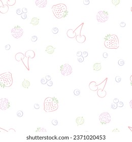 Patrón sin costuras de Berry. Ilustración vectorial de arte de línea. Sanos antecedentes de comida orgánica.