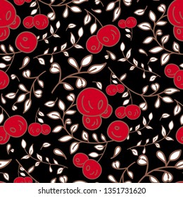 Berry seamless pattern on a black background vintage style