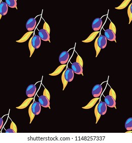 Berry seamless pattern with plums.