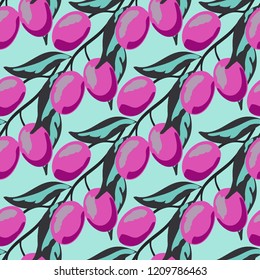 Berry seamless pattern with plums.