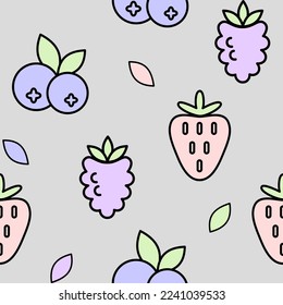 Berry seamless pattern. Raspberry, strawberry, blackberry, blueberry. Vector illustration 