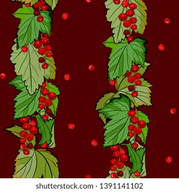 berry seamless pattern. Red currant with leaves and berries. Summer background, Detailed hand drawn food for packaging design, tea or juice label, print,for fabric, wrapping,